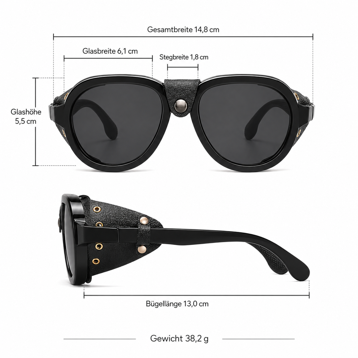 Sonnenbrille Aviator mit Seitenschutz schwarz