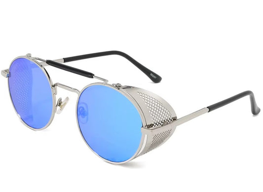 Sonnenbrille Retro mit Seitenschutz Blau