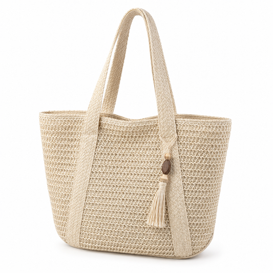 Strandtasche im Boho-Stroh-Look