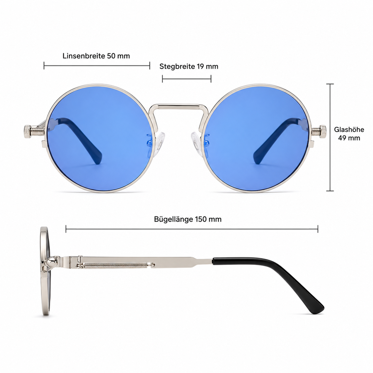 Sonnenbrille Retro Silber/Eisblau