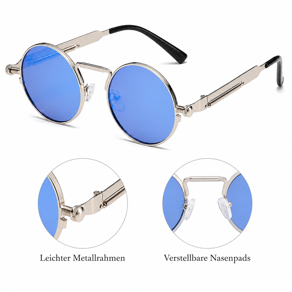 Sonnenbrille Retro Silber/Eisblau