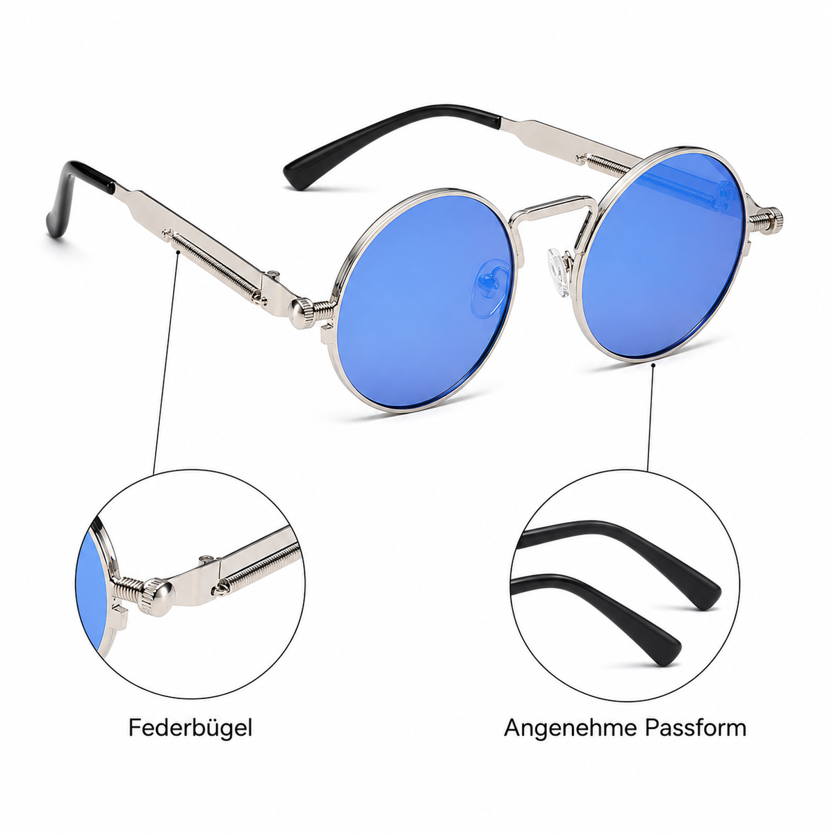 Sonnenbrille Retro Silber/Eisblau