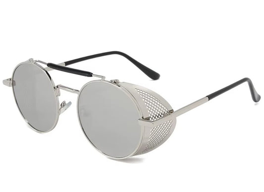 Sonnenbrille Retro mit Seitenschutz Silber/Silber