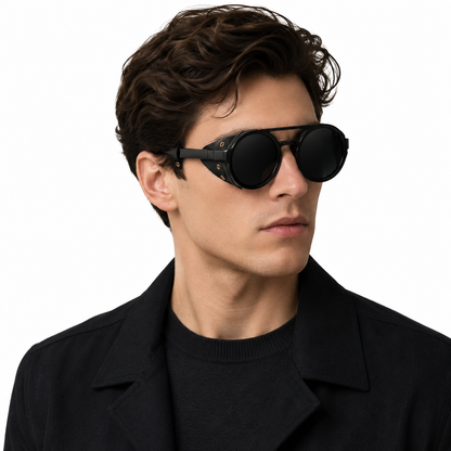Sonnenbrille Retro mit Seitenschutz schwarz