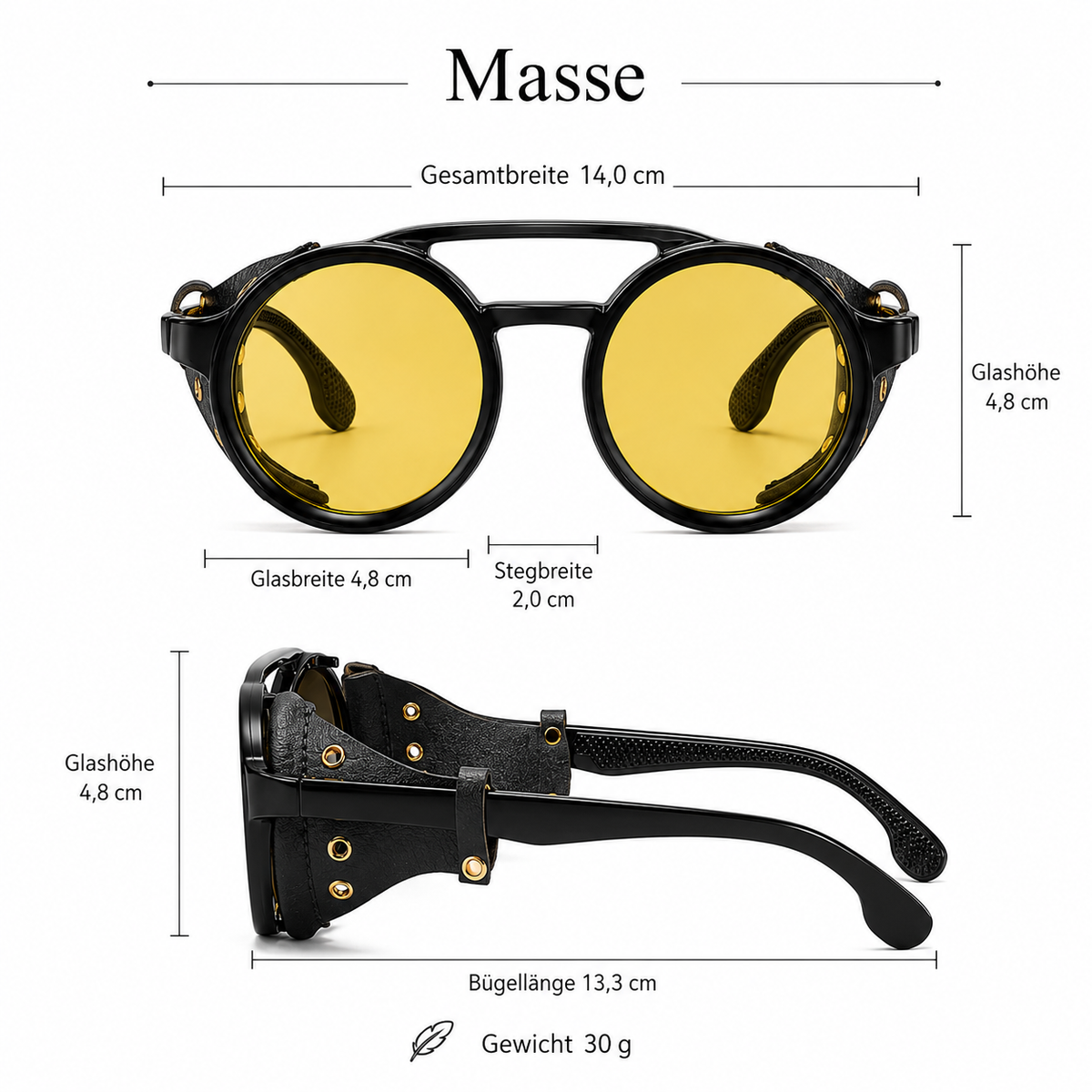Sonnenbrille Retro mit Seitenschutz gelb
