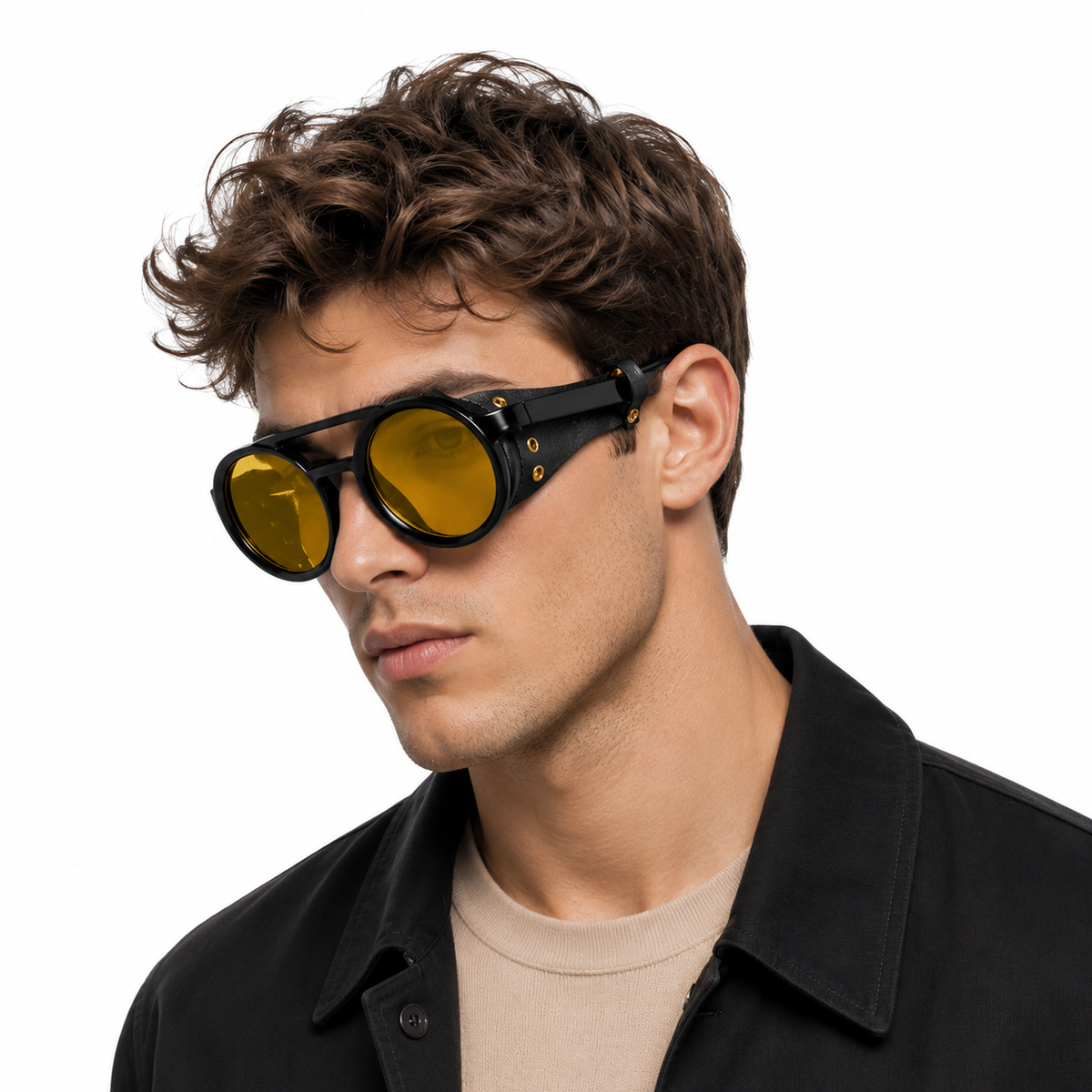 Sonnenbrille Retro mit Seitenschutz gelb