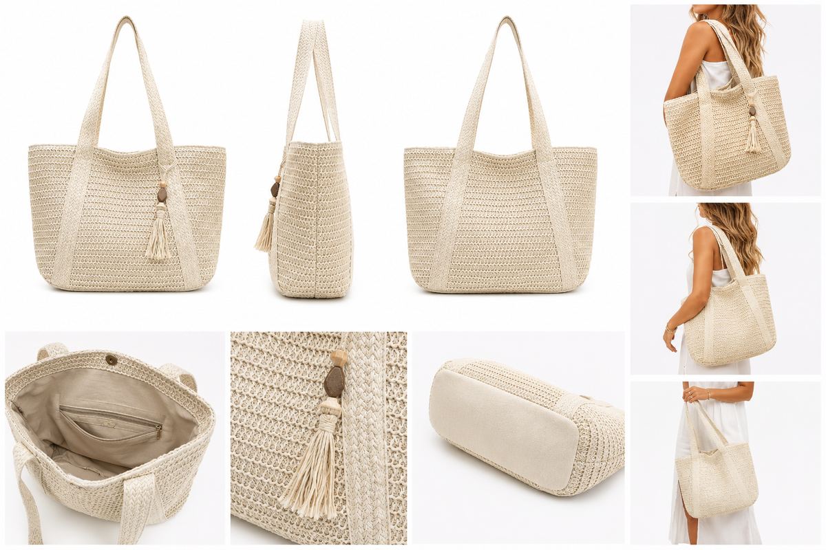 Strandtasche im Boho-Stroh-Look
