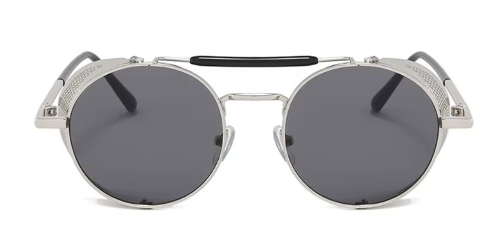 Sonnenbrille Retro mit Seitenschutz Schwarz/Silber