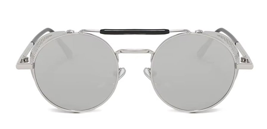Sonnenbrille Retro mit Seitenschutz Silber/Silber